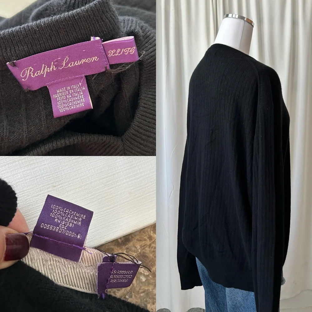 Vintage Ralph Lauren Purple Label V-neck sweater 100% Cashmere. - Picture 9 of 10
